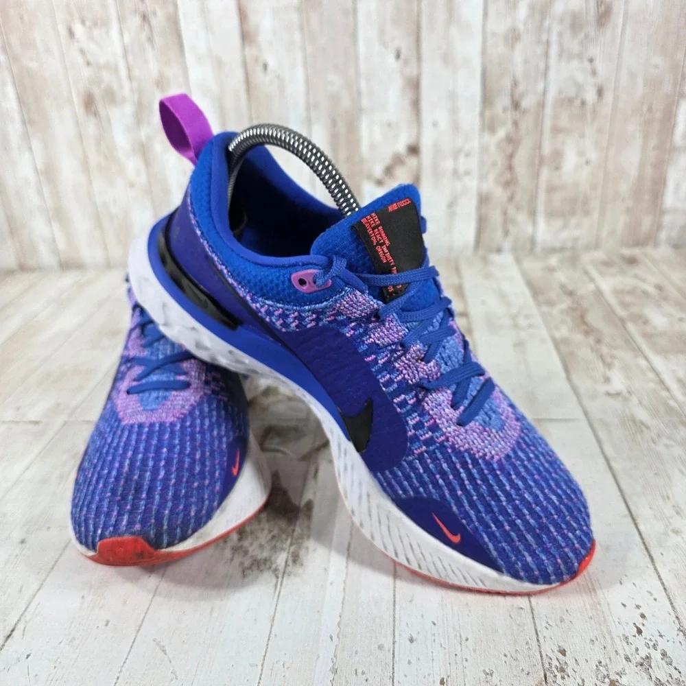 Nike React Infinity Run Flyknit 3 Womens 8.5 Blue Red Running Shoes DZ3016-400